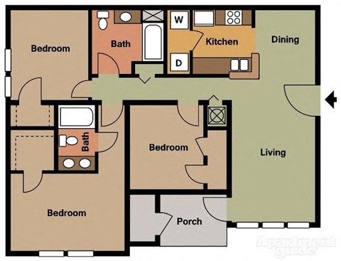 3 Bedroom Floorplan  at Baldwin Farms Apartments, Robertsdale